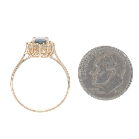 Yellow Gold Sapphire Diamond Halo Ring - 14k Oval 1.28ctw - Picture 5 of 6